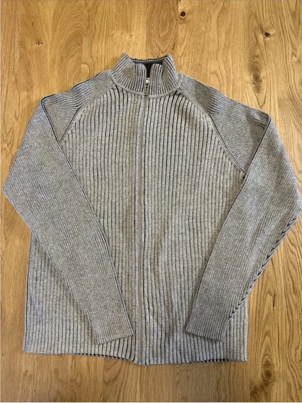 DKNY Jeans Men’s Gray Ribbed Full Zip Sweater Long Sleeve Cotton Large Y2K